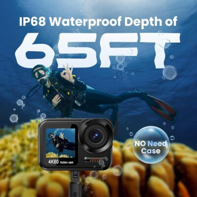 Upgrade 4K60FPS WiFi Action Camera 64MP Waterproof Camera with Touch Rear Screen, 8X Zoom Underwater Camera Snorkeling 65FT No Need a Waterproof Case with 64GB Card, Ideal for Travel Sports Vlog - 이미지 3