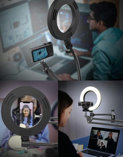 Overhead Camera Mount with Ring Light, Flexible Articulating Phone Arm Stand Compatible with iPhone, Logitech Webcam, Desk Tripod for YouTube Live Stream Cooking Nail Video Recording - 이미지 2