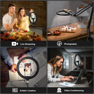 Upgrade Ring Light Overhead Camera Phone Mount for Desk, Evershop 10” Selfie Light with Stand Tripod for iPhone, Light with Phone Holder for Video Recording,Zoom Meeting,Live Streaming Tiktok,YouTube - 이미지 3