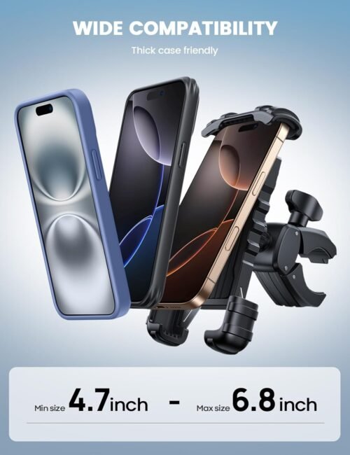 Lamicall Bike Phone Holder Mount - Motorcycle Handlebar Phone Mount Clamp, One Hand Operation, ATV Scooter Phone Clip for iPhone 16/15 Pro Max / 14 Plus, Galaxy S10 and 4.7-6.8" Cellphone, Black - 이미지 5