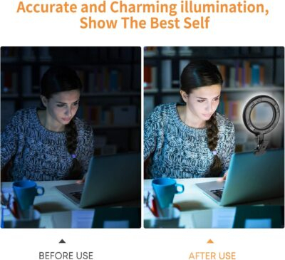 Video Conference Lighting Kit, Ring Light Clip on Laptop Monitor with 5 Dimmable Color & 5 Brightness Level for Webcam Lighting/Zoom Lighting/Remote Working/Self Broadcasting and Live Streaming, etc. - 이미지 3