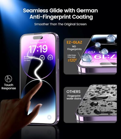 EZ-GLAZ-4 Pack for iPhone 14 Pro Max Privacy Screen Protector[6.7 inches] With 2 Pack Camera Lens Protector, [Drop Protection] 9H Hardness Scratch Resistant Tempered Glass Film, Easy to install - 이미지 6