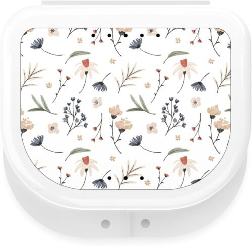 Retainer Holder Cute, Aligner Case with Colorful Novelty Cute Patterns, Night Guard Case with Floral Patterns (White)