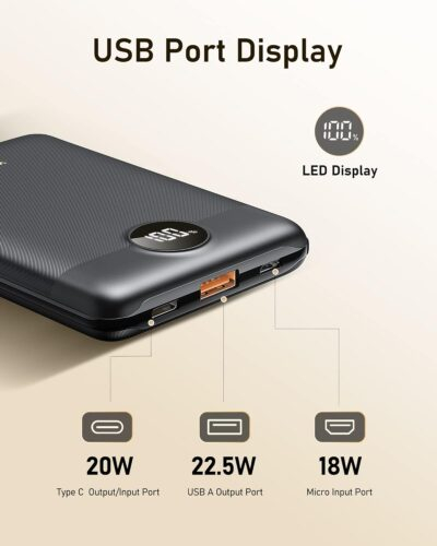 VEEKTOMX Mini Power Bank 10000mAh, 22.5W Fast Charging Small Portable Charger with PD 3.0 & QC 3.0,USB C Slim Compact iPhone Charger, Dual Output Compatible with iPhone, Samsung,Travel Must Haves - 이미지 5