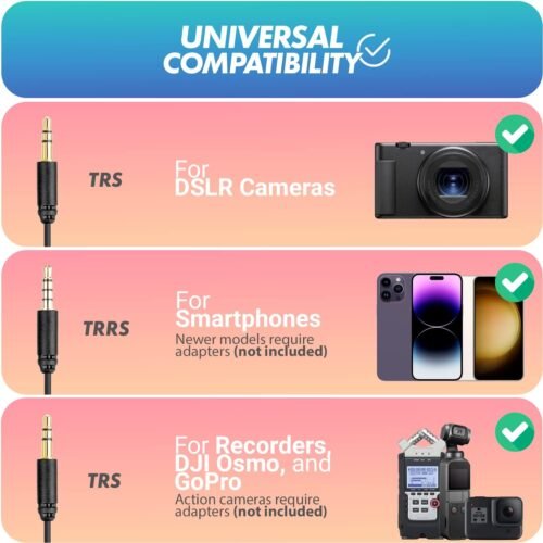 Movo VXR10-PRO External Video Microphone for Camera with Rycote Lyre Shock Mount - Compact Shotgun Mic and Accessories Compatible with Smartphones and DSLR Cameras - Battery-Free DSLR Microphone - 이미지 6
