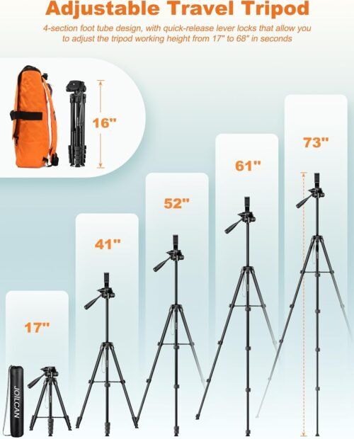JOILCAN Phone Tripod Stand, 68" Tripod for iPad iPhone Tablet with Remote Universal Holder Carry Bag, Travel Aluminum Tripod for Video Recording Photos Vlogging Compatible with iPad Pro iPhone Camera - 이미지 5