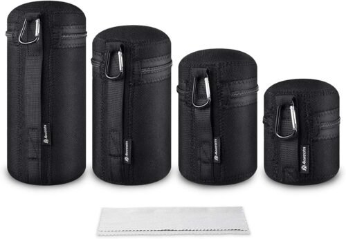 "Ultimate Neoprene Lens Protection: Powerextra's Versatile Zipper Pouch Set for DSLR Cameras"