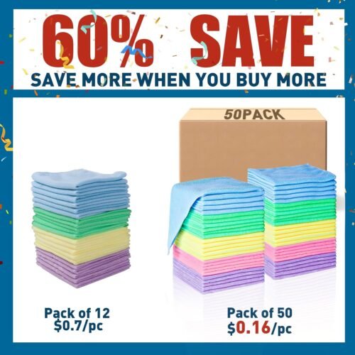 Microfiber Cleaning Cloths - 50 Pack Assorted Colors (12x12 inches), Bulk Towels for Cars & Home - 이미지 2