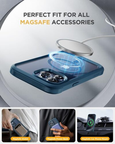 Miracase Magnetic for iPhone 15 Pro Max Case 6.7'' [Compatible with Magsafe] Full-Body Drop Proof Bumper Phone Case for iPhone 15 Pro Max with Built-in 9H Tempered Glass Screen Protector,Blue - 이미지 6