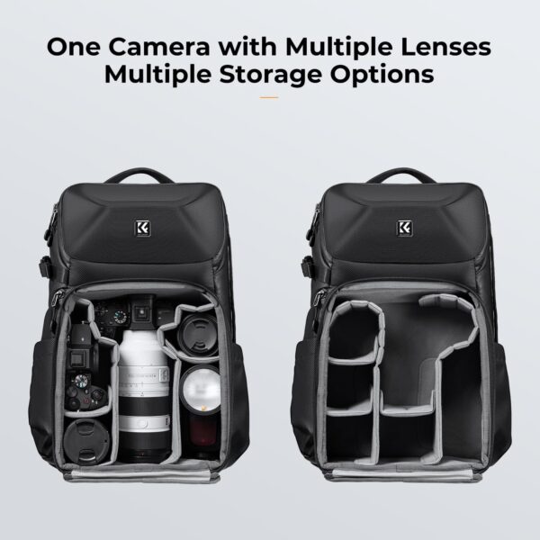 Adventure-Ready: K&F Concept 20L Hard Shell Camera Backpack with Tripod & Laptop Space - Image 3