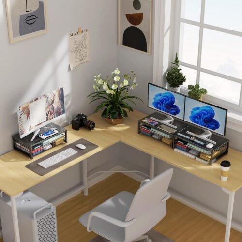 gianotter Computer Monitor Stand Riser, Desk Organizers and Accessories with Drawer, Office Desk Accessories & Workspace Desktop Organizers Storage for Classroom Office Supplies (Black) - 이미지 7
