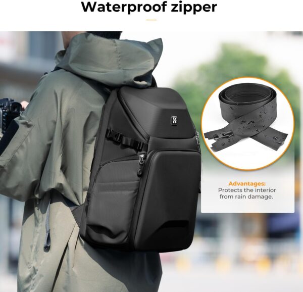 Adventure-Ready: K&F Concept 20L Hard Shell Camera Backpack with Tripod & Laptop Space - Image 5