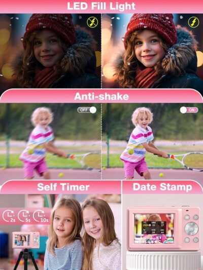 Digital Camera,FHD 1080P Kids Camera 44MP Point and Shoot Digital Cameras with 32GB Card,16X Zoom,Anti-Shake,Date Stamp,Compact Small Cameras Photography for Kids Student Teen Girl Boy(Pink) - 이미지 7