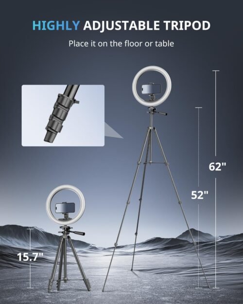 UBeesize 12 inch Ring Light with Stand, Selfie Ring Light with 50" Extendable Tripod Stand & Phone Holder for Live Stream/Makeup/YouTube Video - 이미지 3