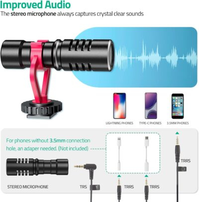 Smartphone Video Vlogging Kit with LED Light, Phone Holder, Microphone, Tripod, Carry Bag, TECELKS YouTube Starter Kit for iPhone/Android, Content Creator Kit for Video Recording Vlogging(Black) - 이미지 5