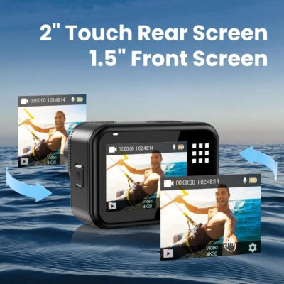 Upgrade 4K60FPS WiFi Action Camera 64MP Waterproof Camera with Touch Rear Screen, 8X Zoom Underwater Camera Snorkeling 65FT No Need a Waterproof Case with 64GB Card, Ideal for Travel Sports Vlog - 이미지 4