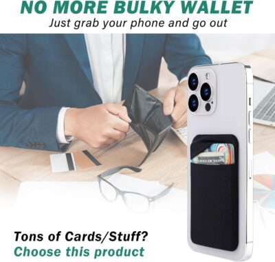 3Pack Cell Phone Card Holder Pocket for Back of Phone,Stretchy Stick on Wallet Credit Card ID Case Pouch Sleeve Self Adhesive Sticker with Flap for iPhone Samsung Galaxy-2Black+1Navy Blue - 이미지 2