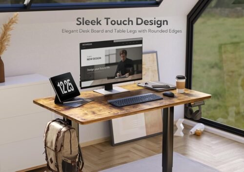 Claiks Electric Standing Desk, Adjustable Height Stand up Desk, 24x48 Inches Sit Stand Home Office Desk with Splice Board, Black Frame/Rustic Brown Top - 이미지 5