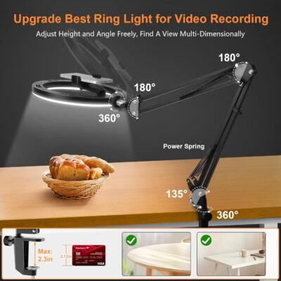 Upgrade Ring Light Overhead Camera Phone Mount for Desk, Evershop 10” Selfie Light with Stand Tripod for iPhone, Light with Phone Holder for Video Recording,Zoom Meeting,Live Streaming Tiktok,YouTube - 이미지 2