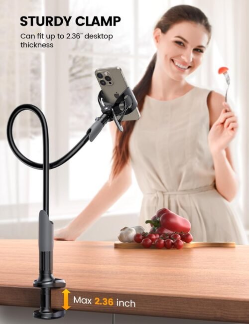 Lamicall Gooseneck Phone Holder for Bed - Cell Phone Mount Clamp Clip, Flexible Long Arm, Overhead Mount for Desk Headboard Bedside, for iPhone 16 Pro Max, 15 Pro Max, 14 Plus, 13 Mini & 4-7" Phone - 이미지 4