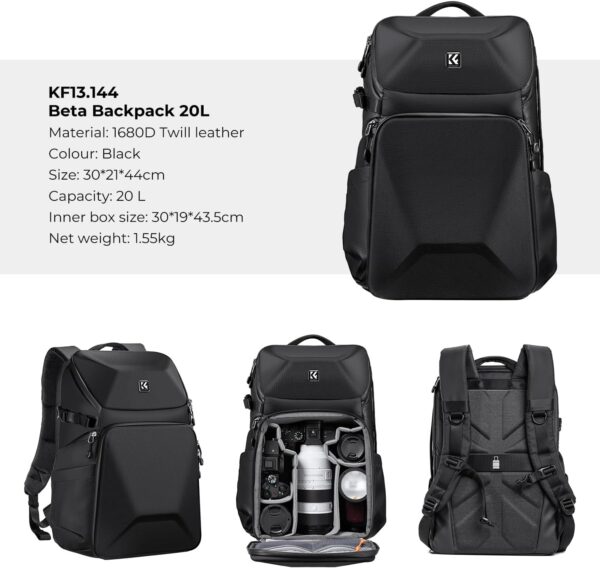 Adventure-Ready: K&F Concept 20L Hard Shell Camera Backpack with Tripod & Laptop Space - Image 8