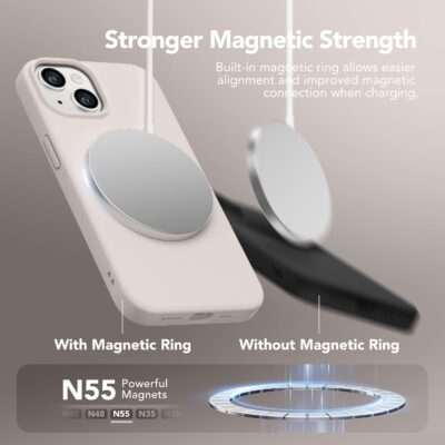 GONEZ Magnetic for iPhone 14 Case, Compatible with Magsafe, with Screen Protector + Camera Protector, Anti-Scratch Microfiber Lining, Liquid Silicone Shockproof Protective Phone Case, Stone - 이미지 3