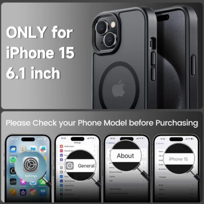 Magnetic for iPhone 15 Case Drop Resistant Matte Skin Feeling Back Cover Shockproof Slim Fit for iPhone 15 Phone Case，Matte Black - 이미지 2