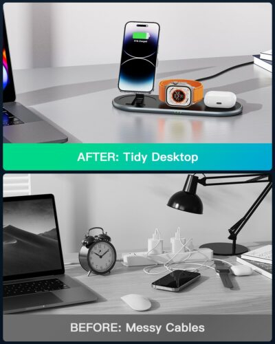 3 in 1 Charging Station for Apple Compatible with Magsafe Charger Stand with Apple Charging Station for iPhone 16 15 14 13 12, for Apple Watch, for AirPods 2/3/4/Pro/Pro 2 (Foldable) (Black) - 이미지 8