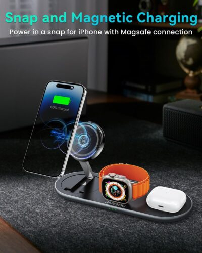 3 in 1 Charging Station for Apple Compatible with Magsafe Charger Stand with Apple Charging Station for iPhone 16 15 14 13 12, for Apple Watch, for AirPods 2/3/4/Pro/Pro 2 (Foldable) (Black) - 이미지 2