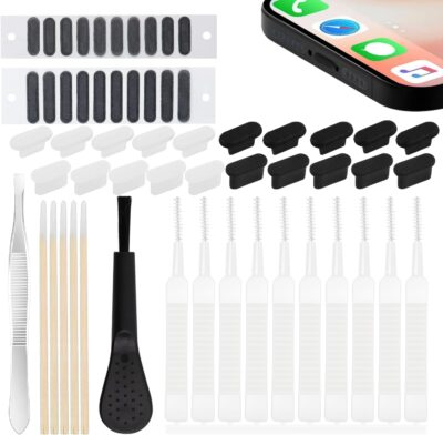 57 Pack USB C Dust Plug, Compatible iPhone 16、14、13、12、11、Series, Applicable to a of USB C Device Models, Dust-Proof Sticker Protective Cover Dust Plug Cleaning Brush Set