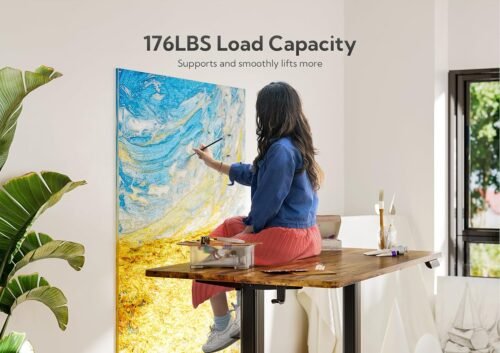 Claiks Electric Standing Desk, Adjustable Height Stand up Desk, 24x48 Inches Sit Stand Home Office Desk with Splice Board, Black Frame/Rustic Brown Top - 이미지 2