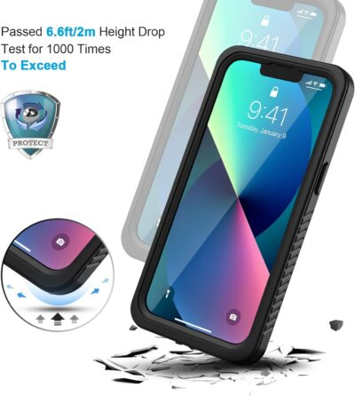 Lanhiem for iPhone 13 Case, IP68 Waterproof Dustproof Shockproof Cases with Built-in Screen Protector, Full Body Sealed Protective Front and Back Cover for iPhone 13, 6.1 inch (Black) - 이미지 4