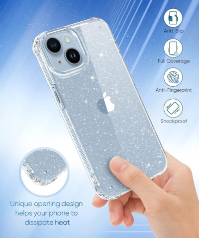 MIODIK for iPhone 14 Case with Screen Protector + Camera Lens Protector, [Non-Yellowing] Clear Glitter Phone Case, [Military-Grade Protective] Shockproof Women Cover for 6.1 Inch - Sparkle Clear - 이미지 7