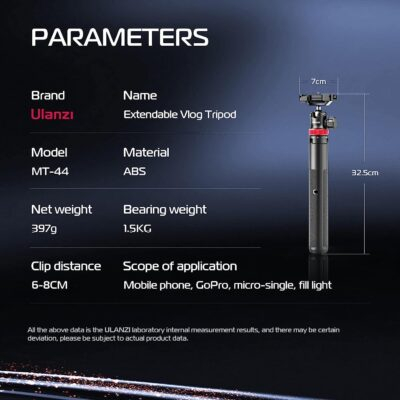 ULANZI MT-44 Extendable Phone Tripod, 59" Selfie Stick Vlog Stand with 2 in 1 Phone Clip, 360° Ball Head Camera-Tripod for iPhone Sony Canon Action Camera, Lightweight for Travel - 이미지 2