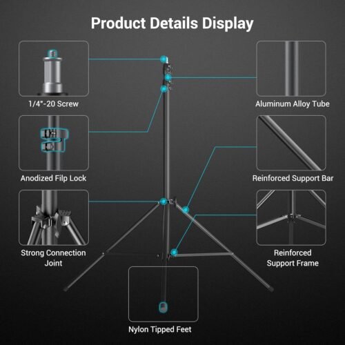 SmallRig Aluminum Light Stand 110"/9.2ft/280cm, Adjustable Photography Air-Cushioned Tripod Stand with 1/4" Screw for Softbox, Studio Light, Flash, Umbrella, Ring Light, Max Load 5kg, RA-S280A - 이미지 5