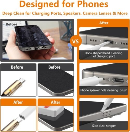 Cell Phone Cleaning Kit with Charging Port Cleaner, Stylus Pen, SIM Tool, Speaker Brush | Multi-Device Cleaner for iPhone, Samsung, AirPods, MacBook, Laptop, iPad, Keyboard, Camera Lens (White) - 이미지 2