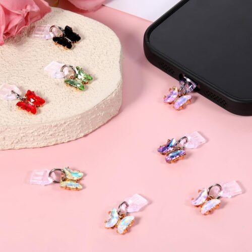 8 PCS Butterfly Dust Plug Charm Type C, USBC Phone Dust Plug Charm Compatible with Most Type C Phone/Earphone Charging Ports Protector Pendants - 이미지 2