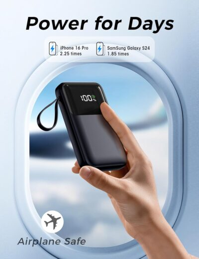 Portable Charger with Built in Cable, 15000mAh Power Bank, 22.5W Fast Charging, 6 Outputs, Slim Travel Essential Battery Pack with LED Display, Compatible with iPhone 16/15/14/13, Samsung, iPad, etc - 이미지 6