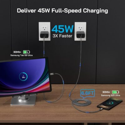 45W Super Fast Charger Type C, [2 Pack] 45 Watt USB-C Charger PD/PPS Wall Charging Block for Samsung Galaxy S25 Ultra/S25+/S25/S24/S23 Ultra/S23+/S22 Ultra/S22+/S20 Ultra, Tab S8(with 2X 6.6ft Cable) - 이미지 4