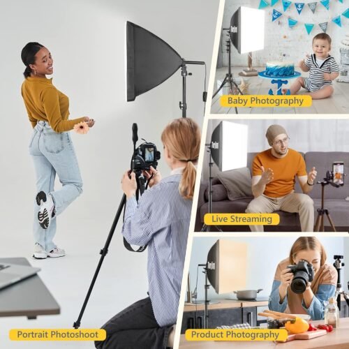 Torjim Softbox Photography Lighting Kit, 16'' x 16'' Professional Softbox Lighting Kit with 85W 3000-7500K LED Bulbs, Studio Lights for Photography/Video Recording/Live Streaming/Portraits Shooting - 이미지 7