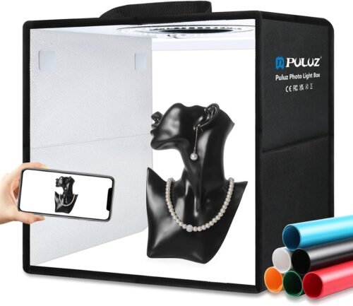 PULUZ Light Box Photography, 12"x12" Professional Dimmable Shooting Tent Kit with CRI >95 White Lighting 120 LEDs Lights + 6 Photo Backdrops for Product Display