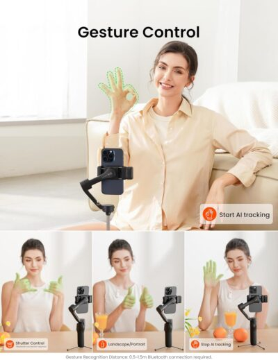 Hohem iSteady V3 Gimbal Stabilizer for Smartphone, 3-Axis Stabilization with AI Tracker, Detachable Remote Control, Built-in Extension Rod and Tripod, Portable and Foldable, Video Recording, Black - 이미지 4