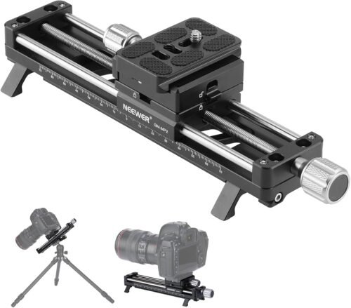 NEEWER 140mm Macro Focusing Rail Slider with 360° Rotation, 4 Directional Locking, Retractable Feet, Acra Type QR Plate, 1/4" & 3/8" Screw for Camera Macro Photography Close Up Shooting, GM-MP2