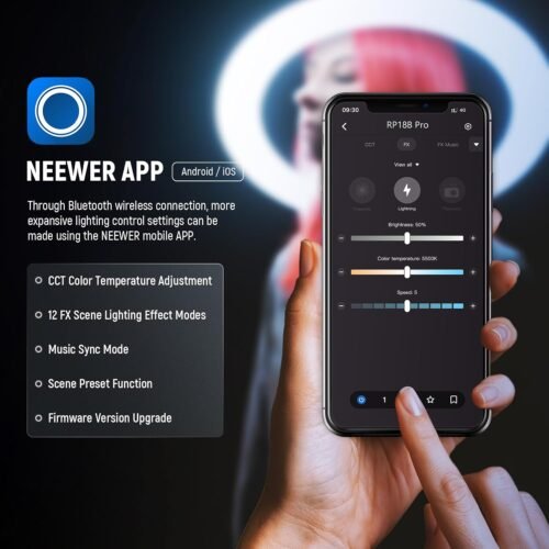 NEEWER Professional 18 Inch Ring Light with Tripod Stand Phone Holder Compatible with iPhone, 45W Remote Shutter App Control, Video Recording Makeup Selfie Studio Streaming Filming, RP18B Pro Black - 이미지 5