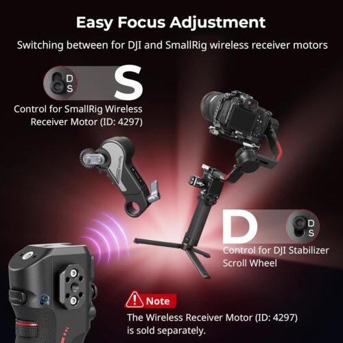 SMALLRIG Handle with Follow Focus for DJI RS 2 / RS 3 Pro/RS 4 / RS 4 Pro Gimbal Stabilizer, Handle with 1/4"-20 locating Holes and a Cold Shoe Mount, Max Load 4.4lb - 이미지 8