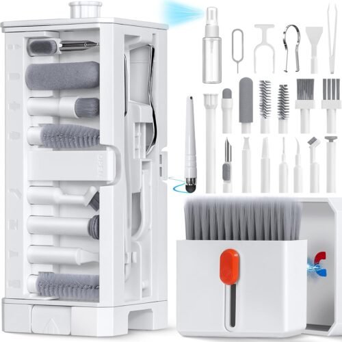 32-in-1 Phone cleaning kit with Charging Port Cleaner,Stylus Pen,SIM Tool,Keyboard brush,Speaker Brush,Electronic cleaning kit for iPhone,AirPods,Laptop,iPad,Keyboard,MacBook,Earbud,Camera Lens(White)