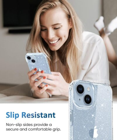 MIODIK for iPhone 14 Case with Screen Protector + Camera Lens Protector, [Non-Yellowing] Clear Glitter Phone Case, [Military-Grade Protective] Shockproof Women Cover for 6.1 Inch - Sparkle Clear - 이미지 5