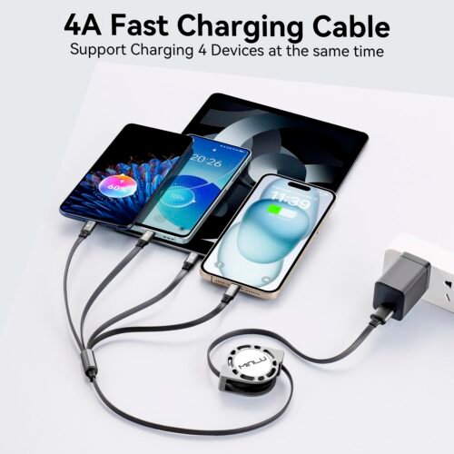 Multi Charging Cable 4A, 2Pack 4Ft Retractable Multi Fast Charger Cable, Multiple Charging Cord, 4 in 1 Multi USB Cable with Type C/Micro USB Ports for Cell Phones/IP/Galaxy/PS/Tablets/iPads - 이미지 2