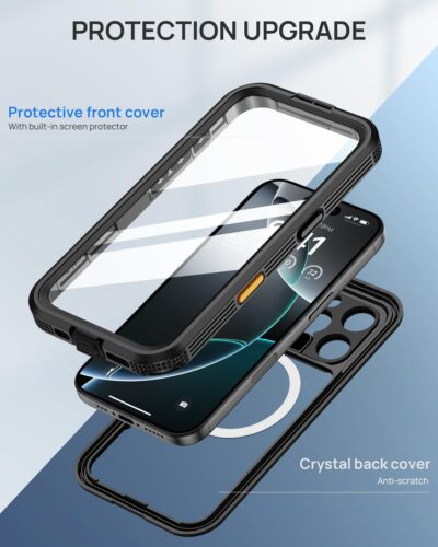 Lanhiem Magnetic for iPhone 16 Pro Max Case, IP68 Waterproof Dustproof Case, [Compatible with Magsafe] [Built-in Screen Protector] Full Body Heavy Duty Rugged Phone Cover 6.9 inch, Black/Clear - 이미지 6