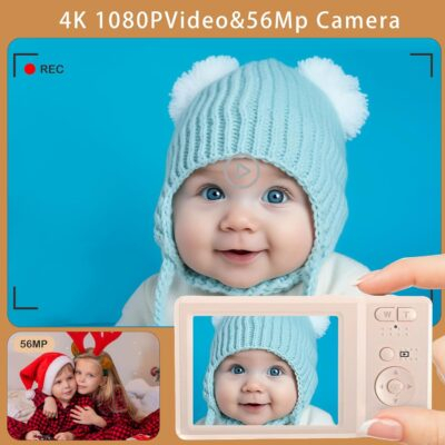 Digital Camera, 4K Cameras for Photography, Digital Point and Shoot Camera with 56Mp Autofocus 20X Zoom Anti Shake, Video Camera with 32GB SD Card for Adults, Teens, Beginners(Pink) - 이미지 2